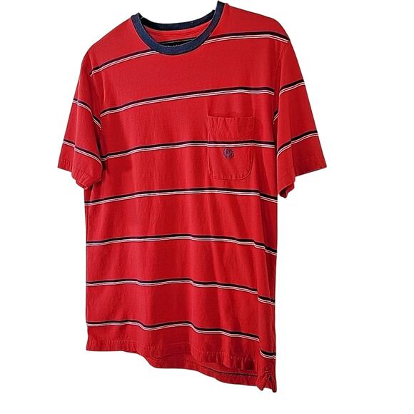 Chaps Men’s Large Red Striped T-Shirt Crew Neck Pocket Embroidered Logo - Picture 2 of 5